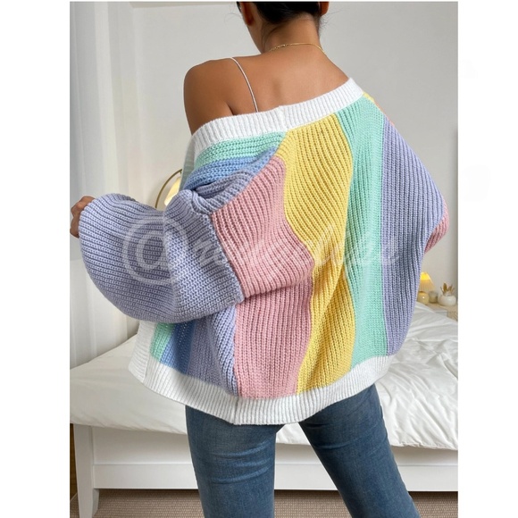 Multicolor Color-block Open Front Cardigan Long Sleeve - Picture 6 of 10